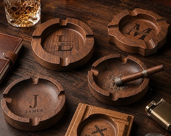 Gepersonaliseerde gegraveerde houten sigarenasbak, aangepaste monogram houten asbak, cadeau voor man, vader, bruidsjonkers, man Cave Decor