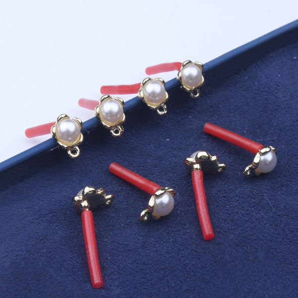 DIY earring post,Natural pearl earring connectors,Gold plated alloy earring,Earring pendant,Earring supplies,Flower shape earring FQ0385