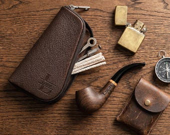 Personalisiertes Holz-Tabakpfeife-Set mit Reißverschluss-Beutel, Gravur Name Pfeife Kit, Holz-Andenken Geschenk für Ihn