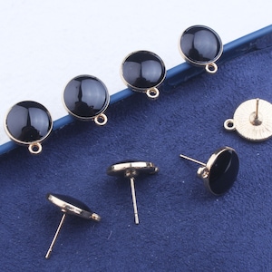 Black alloy gold plated earring post,Circular shape earring,Earring connector,Earring findings,Earring post for jewelry making  FQ0314