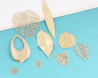 Raw brass earring pendant, Accessories for earring making, Earring connector, Leaf shape earring charms, Jewelry accessories supplies FQ0645