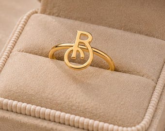 Solid Gold B Initial Ring, Timeless Cursive "B" Initial Ring, Letter Ring, Personalized Gold Ring, Minimalist Letter Ring, Christmas Gift