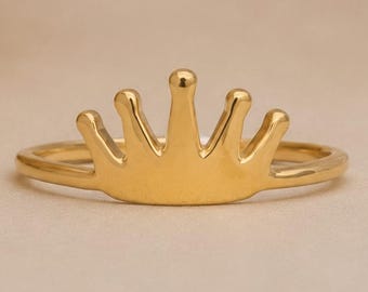 14k Gold Plated Sterling Silver Crown Ring, Dainty Tiara Stacking Band