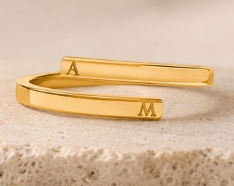 Personalized Duo Initial Wrap Ring, 14k Gold Plated Sterling Silver, Minimalist Band