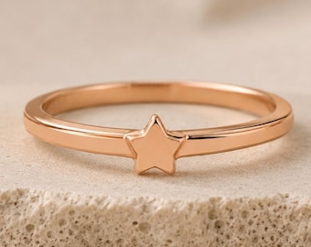 Sterling Silver Star Ring, Dainty Minimalist Stacking Band