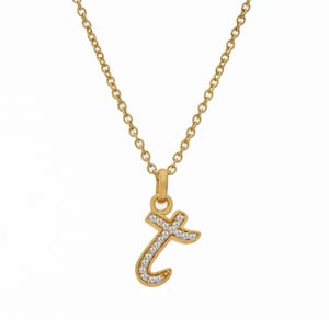 14k Gold Initial T Necklace, Cursive T Initial Gold Pendant Necklace, Lowercase Letter T Charm Necklace for Women, All Letter Available