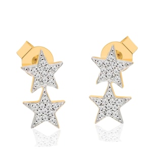Gold Star Earrings, Double Star Studs, Starburst Earring for Everyday Wear, Celestial Jewelry, Two Star Frame Earrings, Valentine Gift