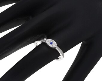 Dainty Sterling Silver Evil Eye Ring, Zircon Protection Ring