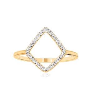 14k Hollow Rhombus Ring, 925 Silver Hollow Rhombus Ring, Stackable Ring, Gold Minimalist Ring, Diamond Zircon Cocktail Ring, Gift For Her