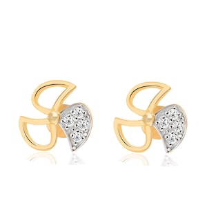 Elegant Yellow Gold Floral Diamond Studs, Unique Stud Earrings, 925 Silver Stud Earrings, Perfect Valentine Gift for Her
