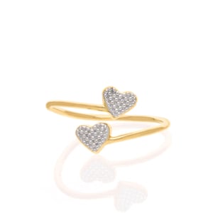 Double Heart Bypass Ring, Dainty Gold Heart Stacking Ring, Wrap Coiled Ring, Friendship Ring, Valentine Gift for Her