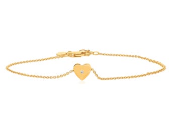Gold Heart Bracelet with Diamond, 925 Silver Love Heart Bracelet, Fancy Heart Charm Bracelet, 14k Tiny Heart Chain Bracelet Gift For Women