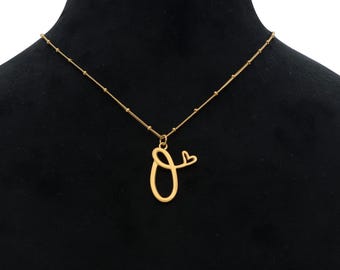 Gold Initial Heart Necklace, Sterling Silver Letter Charm