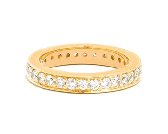 White Topaz Band Engagement Band Unique Wedding Band Vintage White Topaz Bridal Promise Ring 14k Gold Full Eternity Band Gift For Women
