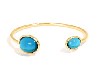 Blue Quartz Cuff Bracelet, 14k Gold Plated Sterling Silver Bohemian Jewelry