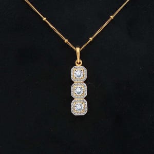 14k Gold Necklace For Women 925 Silver Dainty Diamond Necklace, White Zircon Necklace, Art Deco Halo Pendant, Vintage Wedding Necklace