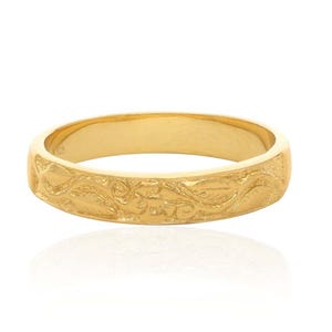 14k Gold Filigree Band For Women, Unique Leaf Style Band Ring Art Deco Engagement Band, Antique Leaf Wedding Band Yellow Gold Band Gift