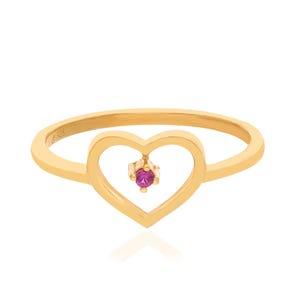 Pink Gemstone Engagement Ring, Minimalist Heart Ring, 14k Gold Drop Gemstone Heart Ring, Vintage Wedding Ring, Open Heart Promise Ring