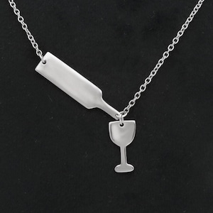 Wine Glass Necklace, Handmade 14K Gold Plated Silver Necklace, Girls Night Out, Wine Lover Present, 925 Silver Wine Glass Pendant, Gift