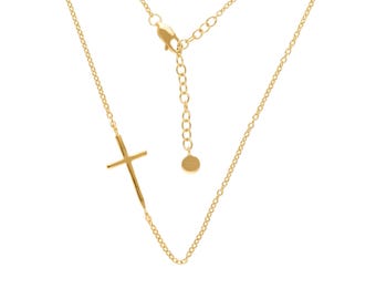 Side Cross Necklace, Silver Cross Necklace, 14k Gold Cross Necklace, Mothers Day Gift, Confirmation Gift, Baptism Gift, Minimalist Necklace