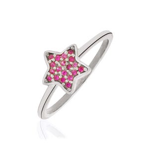 925 Sterling Silver Star Ring, Pink Zircon Ring Gold, Minimalist Star Ring for Women, Stacking Ring, Gift for Birthday