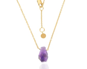 Raw Amethyst Necklace, Raw Crystal Necklace, February Birthstone Necklace, Dainty Gold Necklace, Amethyst Rough Stone Layering Necklace