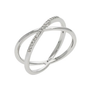 Bague diamants pavé X, index pouce, bague diamants croisés en or massif 14 carats, bague d&#39;éternité diamants, bijoux minimalistes, bague double anneau