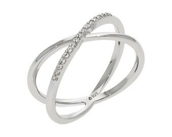 Pave X Diamond Ring, Thumb Index Ring, 14k Solid Gold Criss Cross Diamond Ring, Diamond Eternity Ring, Minimalist Jewelry, Double Band Ring