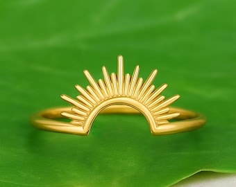 Anello impilabile Sunrise Spike in oro 14K, anello Rising Sun, anello delicato in oro, anello celeste, anello Sunburst, anello Spike, anello importante, anello Sunshine