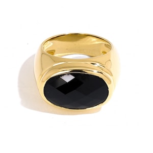 14k Gold Black Onyx Ring, Vintage Black Onyx Signet Statement Ring, Unique Boho Style Ring, 925 Silver Handmade Ring, Rose Gold Unisex Ring