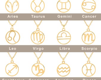 Zodiac Sign Necklace, Tiny Zodiac Sign Pendant, Horoscope Pendant Necklace, Astrological Necklace,  925 Sterling Silver Gold or Rose Gold