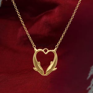 Silver Dolphin Necklace, 925 Sterling Silver Dolphins Fish Necklace, Animal Lover Necklace, Sterling Silver Dolphin Heart Pendant Gift