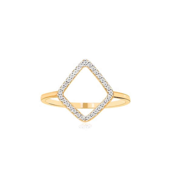 14k Hollow Rhombus Ring, 925 Silver Hollow Rhombus Ring, Stackable Ring, Gold Minimalist Ring, Diamond Zircon Cocktail Ring, Gift For Her