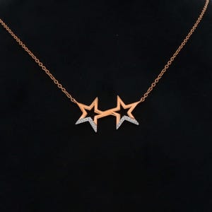 Double Star Necklace Gold, Topaz Star Necklace, Two Star Necklace for Women, Star Charm Necklace for Girls, Celestial Jewelry, Gift for Her
