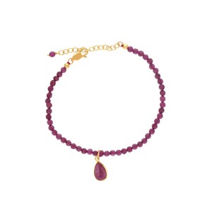 Natural Ruby Bracelet, Delicate Bracelet, Ruby Beaded Chain Bracelet, Handmade Gift