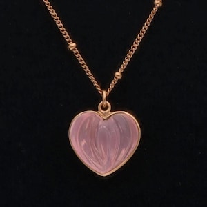 Hartvormige rozenkwartshanger, 925 sterlingzilveren rozenkwartsketting, sierlijke delicate hanger, hartvormige roze edelsteenhanger