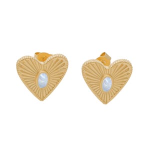 Gold Heart Stud Earring, 925 Sterling Silver Earring, Dainty Love Heart Earring, Mother of Pearl Earring, Valentine Gift for Her