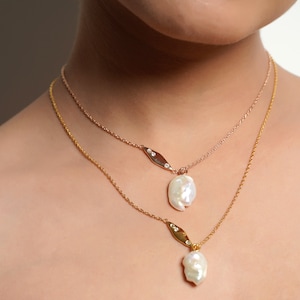 Pearl Necklace, Dainty Pearl Layered Necklace, Pearl Gold Necklace, 925 Sterling Silver Pearl Necklace, Bridesmaid Gift, Christmas Gift