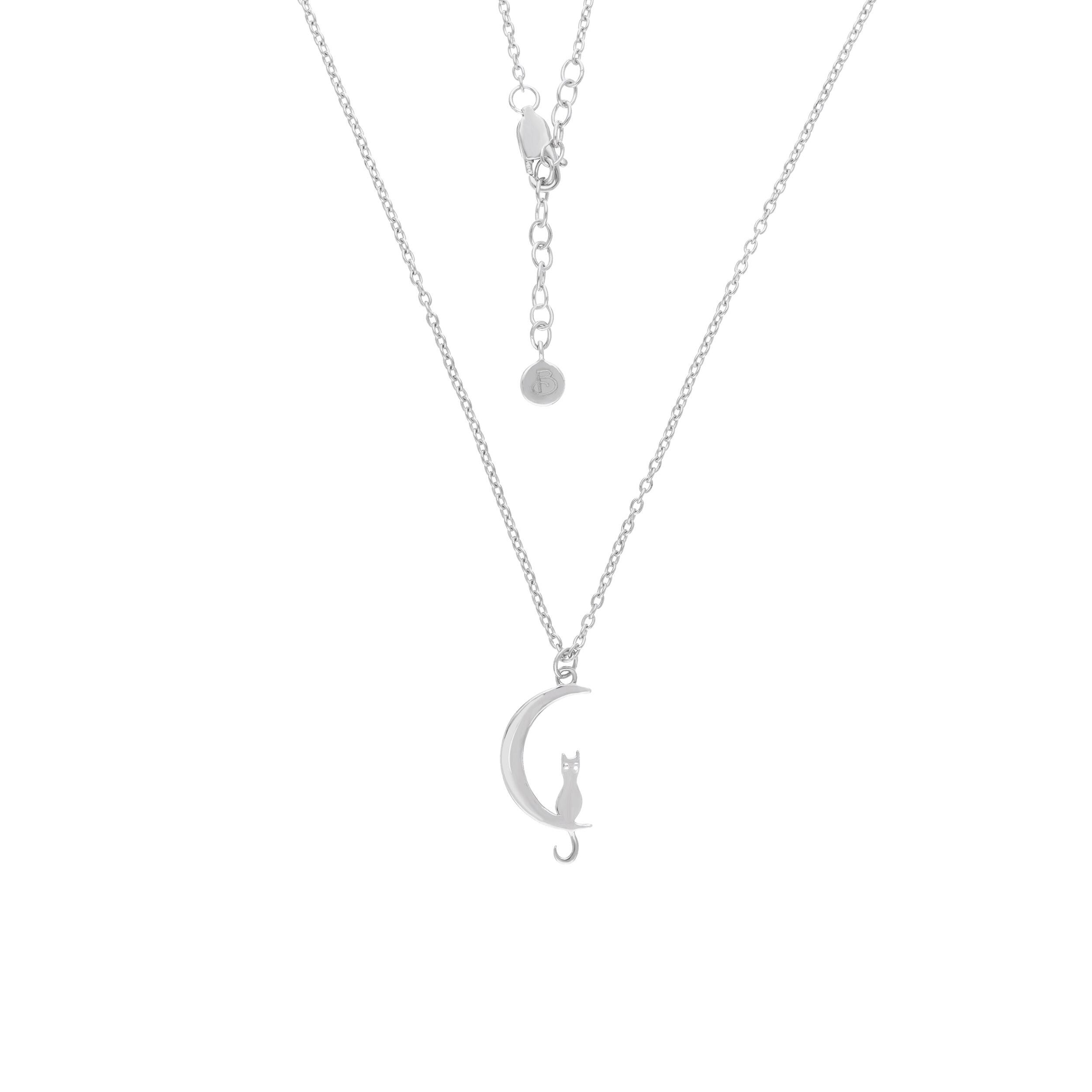 JewelryWe Collana da donna con gatto sulla luna, collana in acciaio inox, con gattino, ciondolo a forma di mezzaluna di luna, regalo per lei, moglie, fidanzata