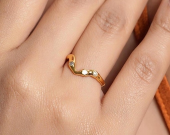 925 Silver Curved Band Ring • Dainty Stacking Ring • Topaz Ring for Women • Minimalist Wedding Band • 14k Gold Engagement Ring •