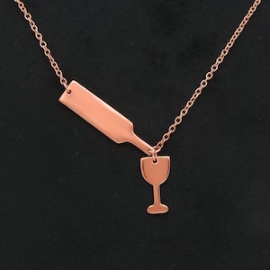 Wine Bottle and Glass Handmade 14K Gold Plated Silver Necklace, Wine and Glass Necklace, Wine Glass Necklace Gold Plated Wine Bottle Pendant