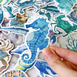 20pcs Sea Animals Stickers - Handmade Stickers, Ocean Stickers, Blue Stickers, Animals, Kawaii Planner Stickers, Kids Gifts, Free Shipping