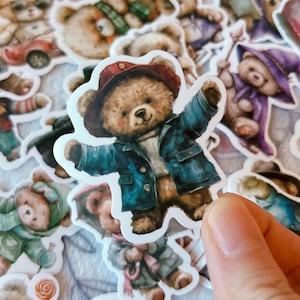 20pcs Vintage Bear Stickers - Handmade Stickers, Kawaii Planner Stickers, Gift for Kids, Free Shipping, 20% off for Big Orders