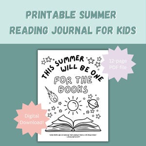 Diario de lectura de verano para niños imprimible / Objetivos de lectura / Reseñas de libros, Lista de deseos para el registro de lectura / Página para colorear descargable digital para combatir el aburrimiento