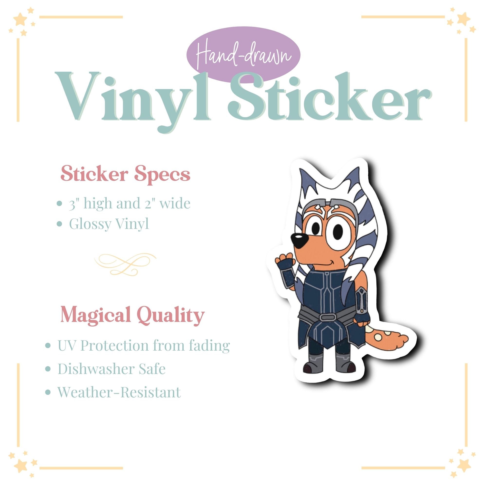 Buy Ahsoka Tano Chili Heeler Mashup Sticker Star Wars Bluey Online in