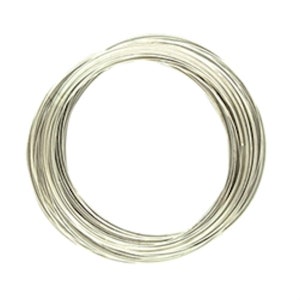 May include: A coil of silver-coloured wire. The wire is wound tightly together, creating a circular shape.