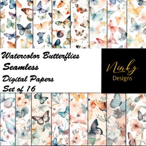 Mariposas de acuarela, papel digital, conjunto de 16 imágenes, fondos primaverales, 30,5 x 30,5 cm, 300 ppp, archivos JPG, impresión en casa, sublimación