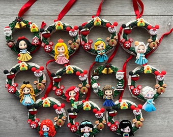 Ornament wreath - princess, Alice, Aurora, Snow, Anna, Ariel , kawaii, decoden, Christmas