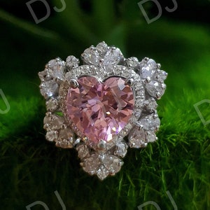 2.50Ct Pink Heart Ring, Fashion Cocktail Ring, Sweetheart Princess Ring, Romantic Ring, Pink Heart Flower Ring, Pink Birthday gifts