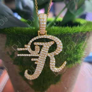 Rundschliff Diamant R Initial Halskette, Anfangsbuchstabe Gold über Anhänger Personalisierte Buchstaben Halskette, Frau Geschenke, Geburtstagsgeschenk für Sie